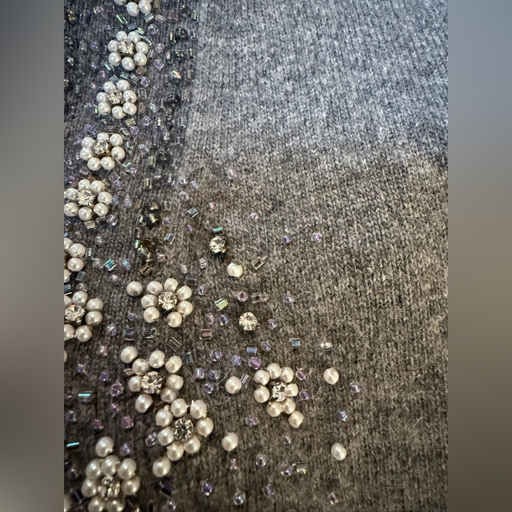 J. Crew Women's Sweater Size S Cardigan Beaded Floral 70574 Merino Angora Gray - Picture 14 of 14